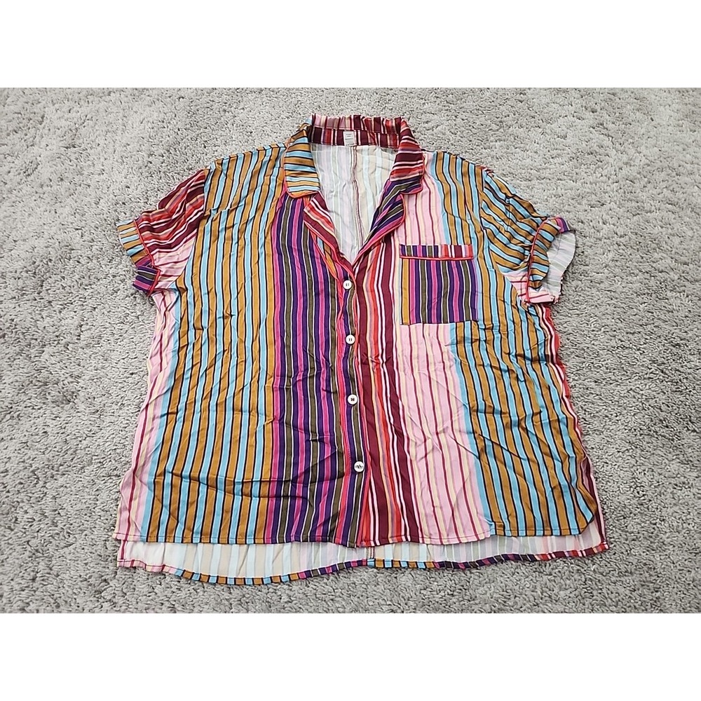 Parade Pajama Top Womens XL Multicolor Vertical Stripes Short Sleeve Button Up